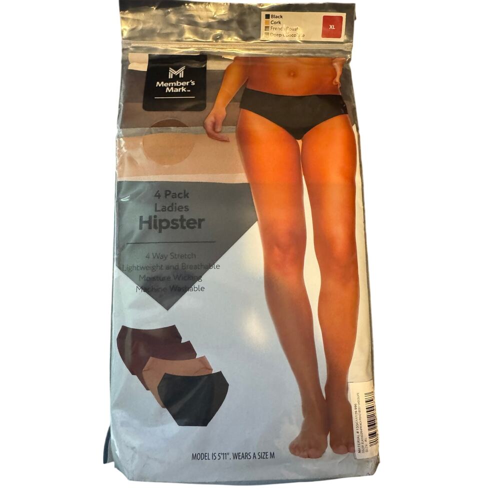 4 Pack Member's Mark ladies Hipster Underwear 4 Way Stretch Lightweight New